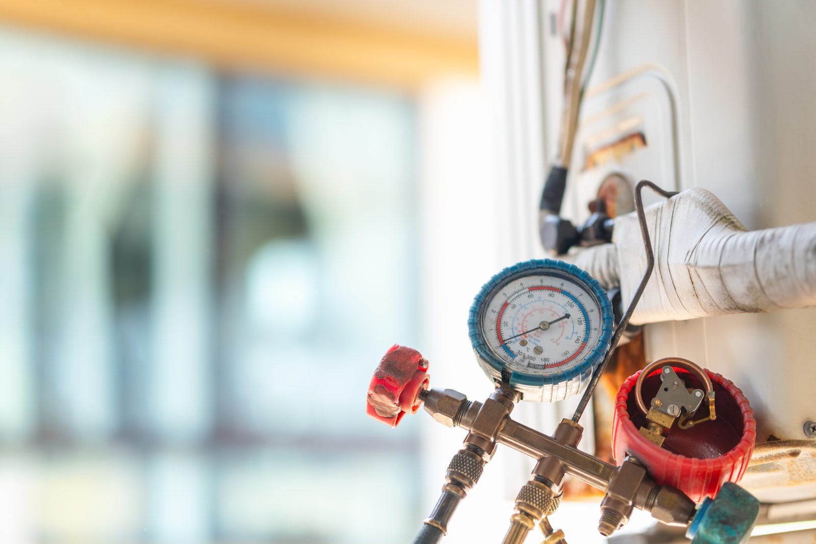 Manifold gauges on an HVAC system